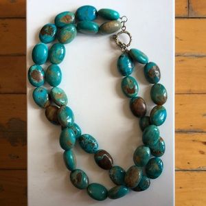 Real fossilized turquoise double-strand necklace